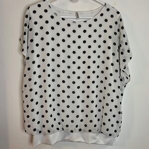 Neineiwu Lined Sheer Polka Dot Blouse White/Black Flutter Sleeve Top Size XL